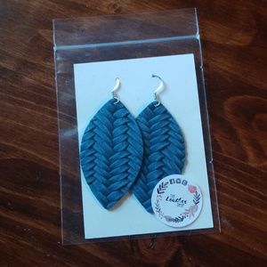 Denim Knit Leather Earrings